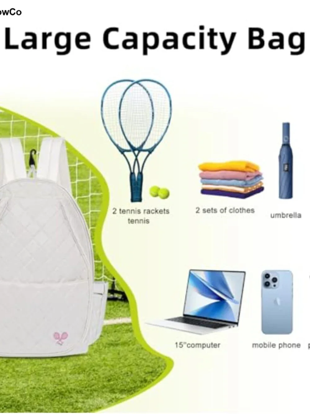 Waterproof Quilted Tennis Backpack for Women, Pickleball Paddle Racket Bag with
